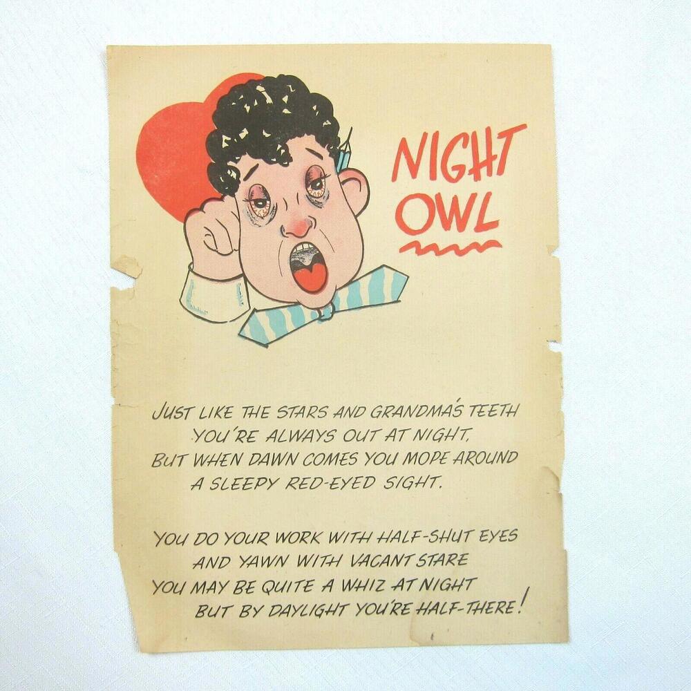 Vintage Vinegar Valentine Night Owl Penny Dreadful Sarcasm Insult Poem Ephemera